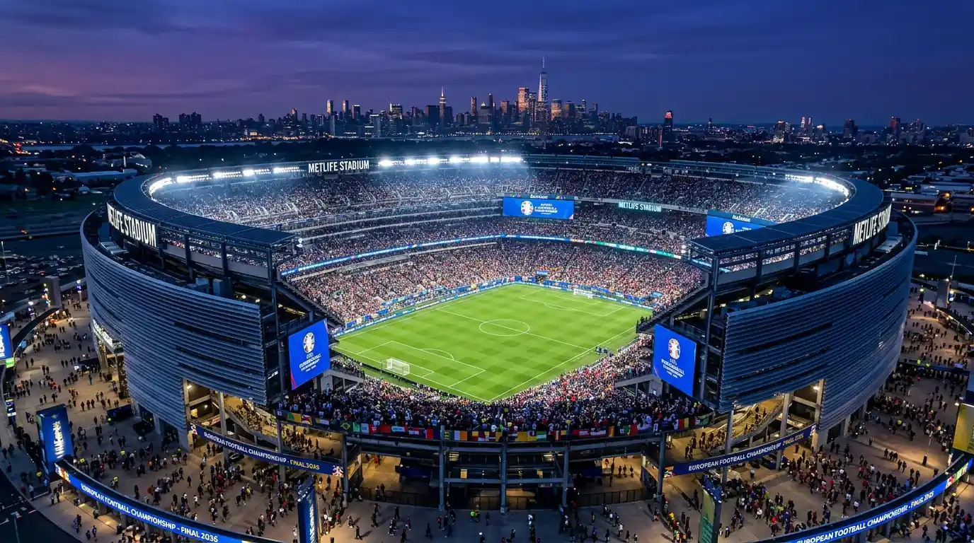 A MetLife Stadium külső látképe East Rutherfordban, a VB 2026 döntőjének helyszíne