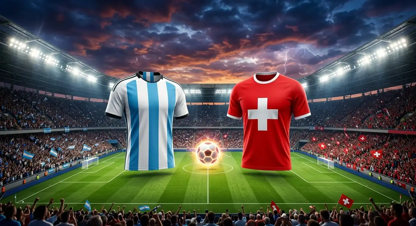 Az Argentína–Svájc negyeddöntős előzetes hero-grafikája